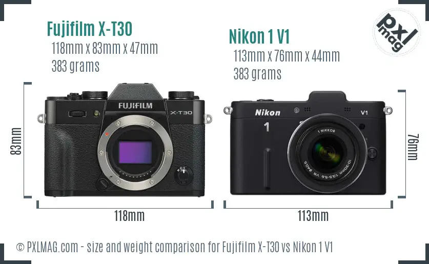 Fujifilm X-T30 vs Nikon 1 V1 size comparison Fujifilm X-T30 vs Nikon 1 V1 size comparison