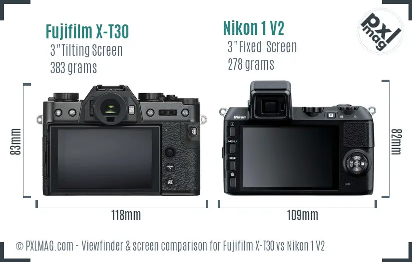 Fujifilm X-T30 vs Nikon 1 V2 Screen and Viewfinder comparison