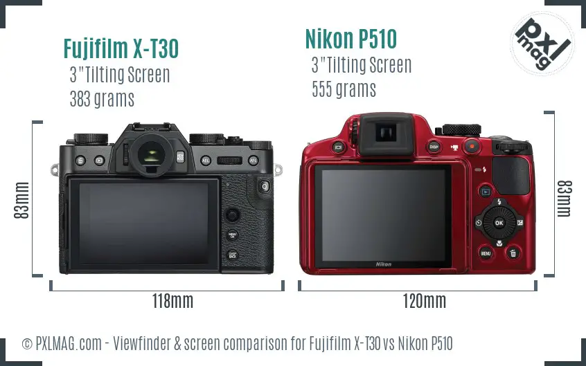 Fujifilm X-T30 vs Nikon P510 Screen and Viewfinder comparison
