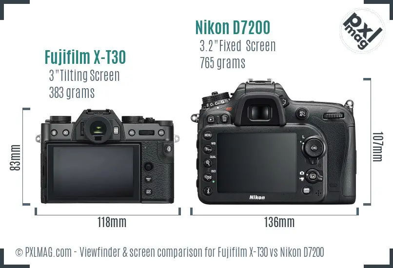 Fujifilm X-T30 vs Nikon D7200 Screen and Viewfinder comparison Fujifilm X-T30 vs Nikon D7200 Screen and Viewfinder comparison
