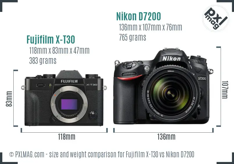 Fujifilm X-T30 vs Nikon D7200 size comparison Fujifilm X-T30 vs Nikon D7200 size comparison