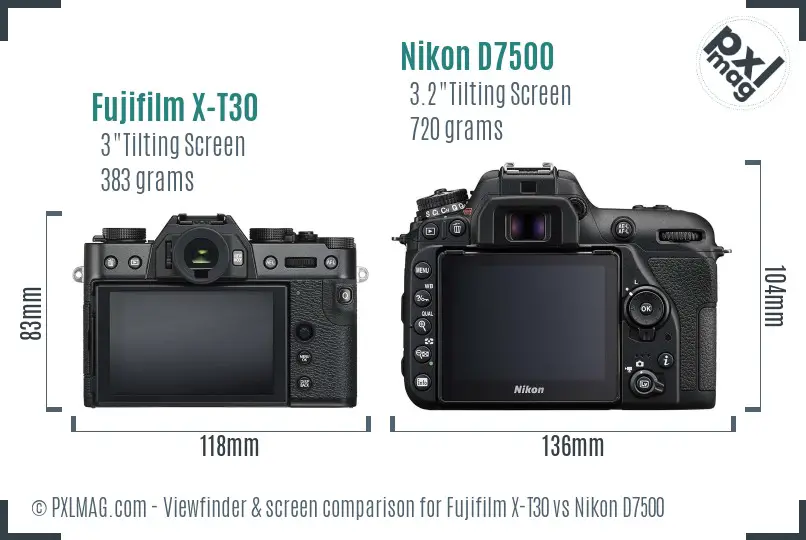 Fujifilm X-T30 vs Nikon D7500 Screen and Viewfinder comparison