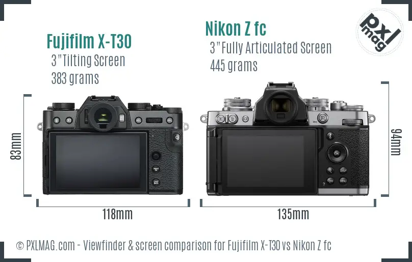 Fujifilm X-T30 vs Nikon Z fc Screen and Viewfinder comparison