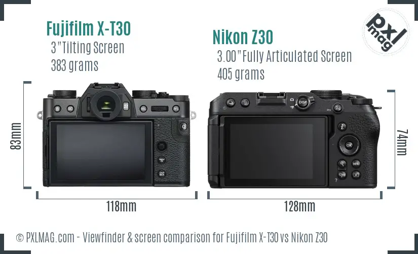 Fujifilm X-T30 vs Nikon Z30 Screen and Viewfinder comparison