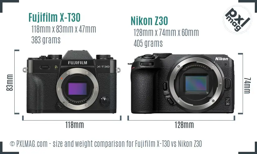 Fujifilm X-T30 vs Nikon Z30 size comparison