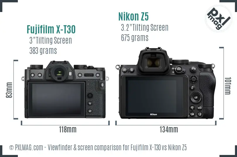 Fujifilm X-T30 vs Nikon Z5 Screen and Viewfinder comparison