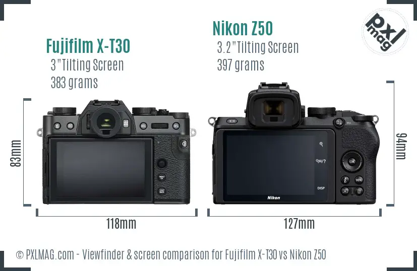 Fujifilm X-T30 vs Nikon Z50 Screen and Viewfinder comparison