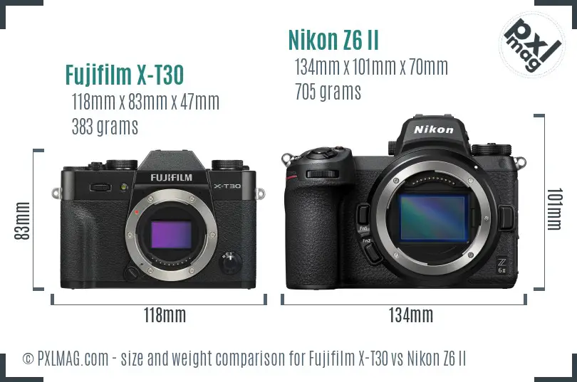 Fujifilm X-T30 vs Nikon Z6 II size comparison Fujifilm X-T30 vs Nikon Z6 II size comparison