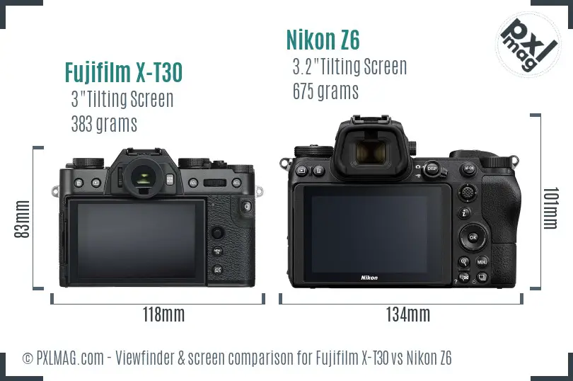 Fujifilm X-T30 vs Nikon Z6 Screen and Viewfinder comparison