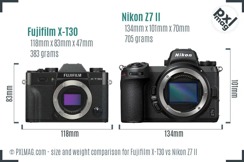 Fujifilm X-T30 vs Nikon Z7 II size comparison