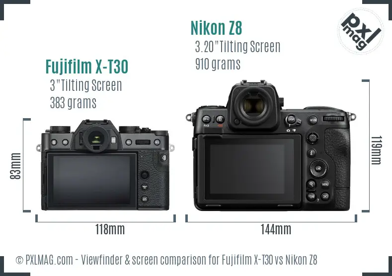 Fujifilm X-T30 vs Nikon Z8 Screen and Viewfinder comparison