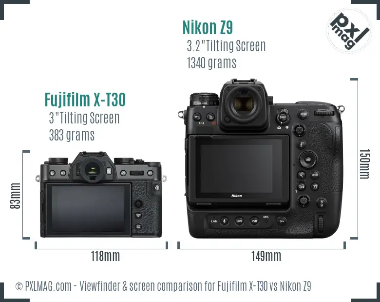 Fujifilm X-T30 vs Nikon Z9 Screen and Viewfinder comparison