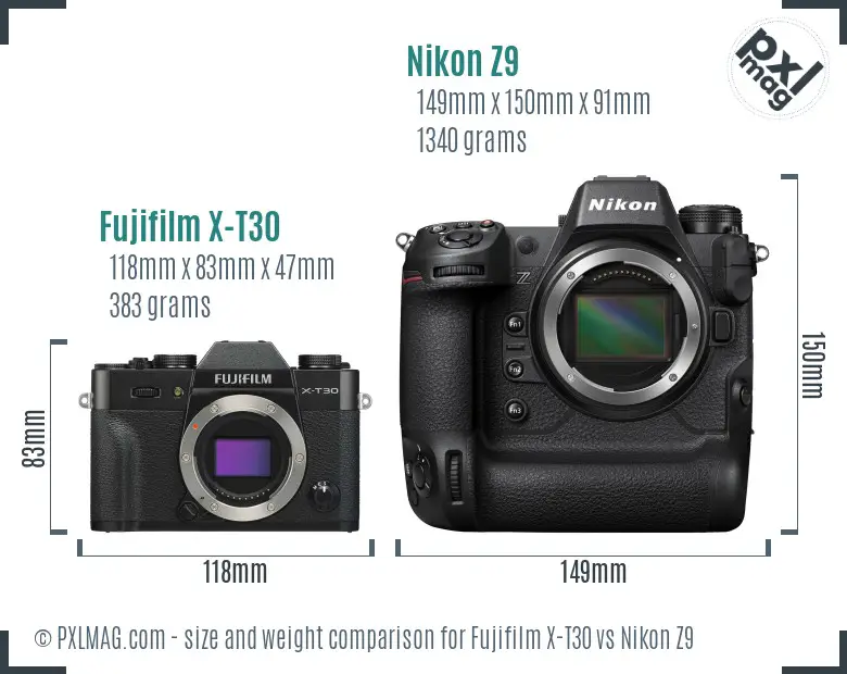 Fujifilm X-T30 vs Nikon Z9 size comparison