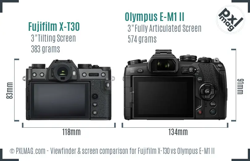Fujifilm X-T30 vs Olympus E-M1 II Screen and Viewfinder comparison