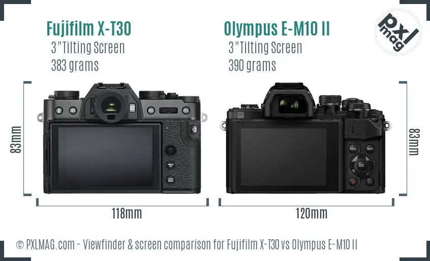 Fujifilm X-T30 vs Olympus E-M10 II Screen and Viewfinder comparison