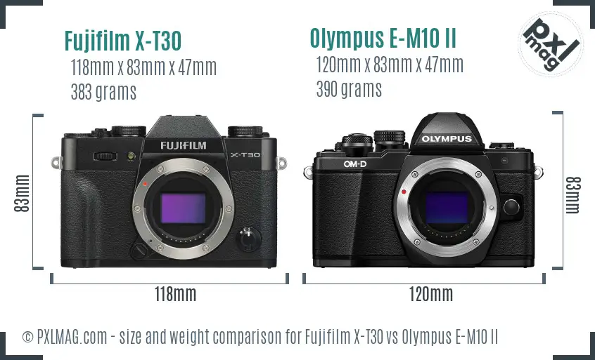 Fujifilm X-T30 vs Olympus E-M10 II size comparison