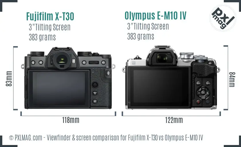 Fujifilm X-T30 vs Olympus E-M10 IV Screen and Viewfinder comparison