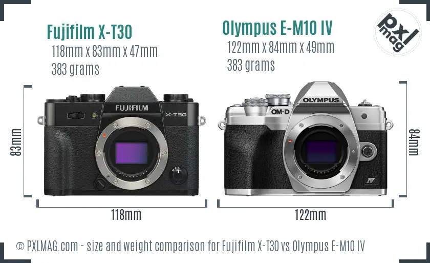 Fujifilm X-T30 vs Olympus E-M10 IV size comparison