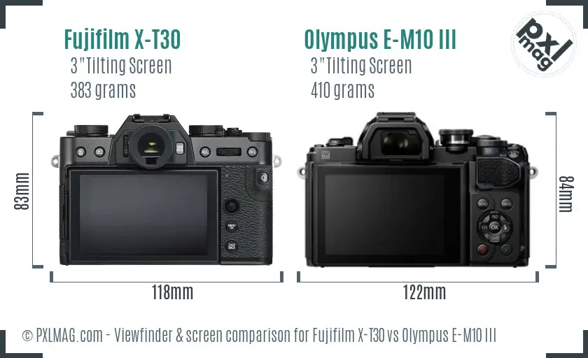 Fujifilm X-T30 vs Olympus E-M10 III Screen and Viewfinder comparison