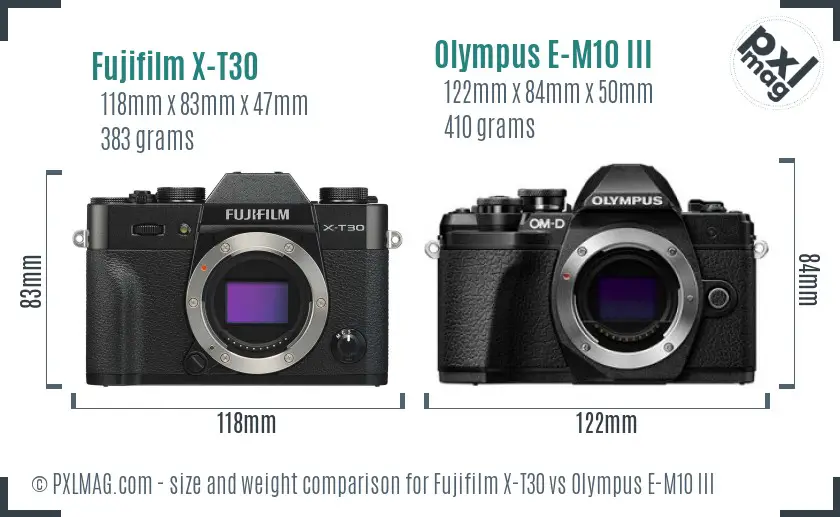 Fujifilm X-T30 vs Olympus E-M10 III size comparison