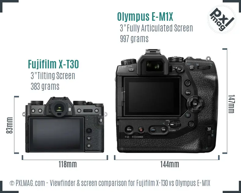 Fujifilm X-T30 vs Olympus E-M1X Screen and Viewfinder comparison
