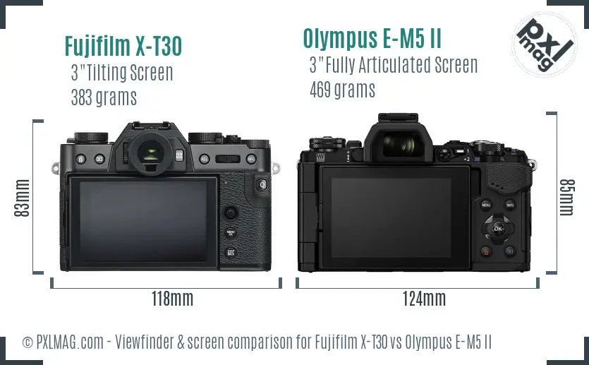 Fujifilm X-T30 vs Olympus E-M5 II Screen and Viewfinder comparison
