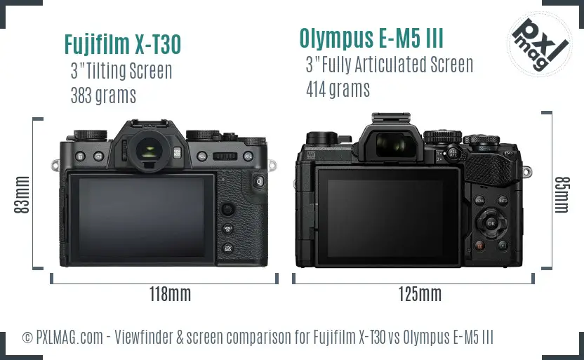Fujifilm X-T30 vs Olympus E-M5 III Screen and Viewfinder comparison
