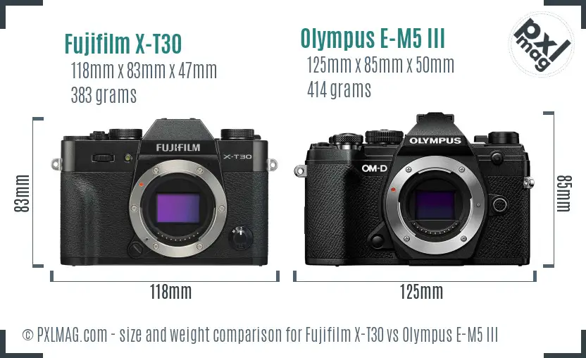 Fujifilm X-T30 vs Olympus E-M5 III size comparison