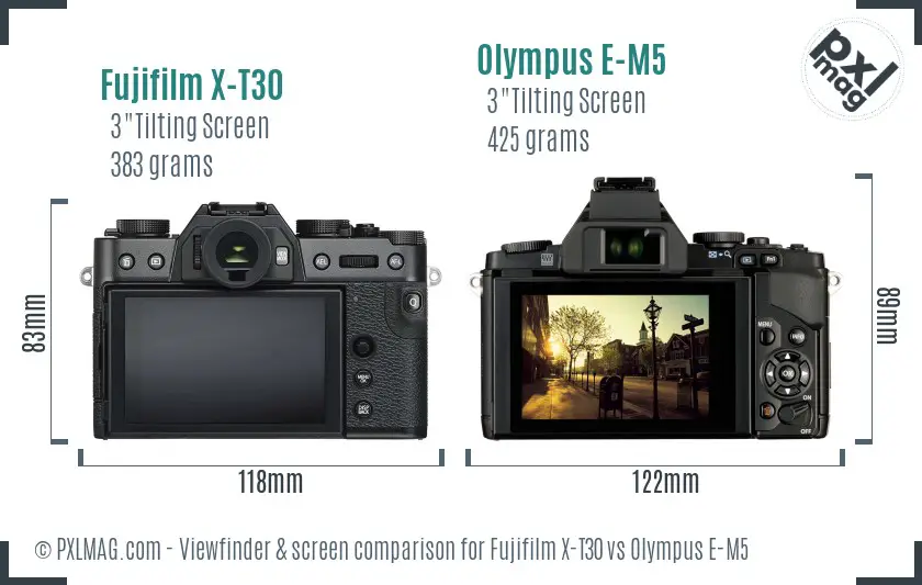 Fujifilm X-T30 vs Olympus E-M5 Screen and Viewfinder comparison