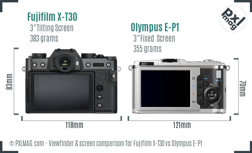 Fujifilm X-T30 vs Olympus E-P1 Screen and Viewfinder comparison