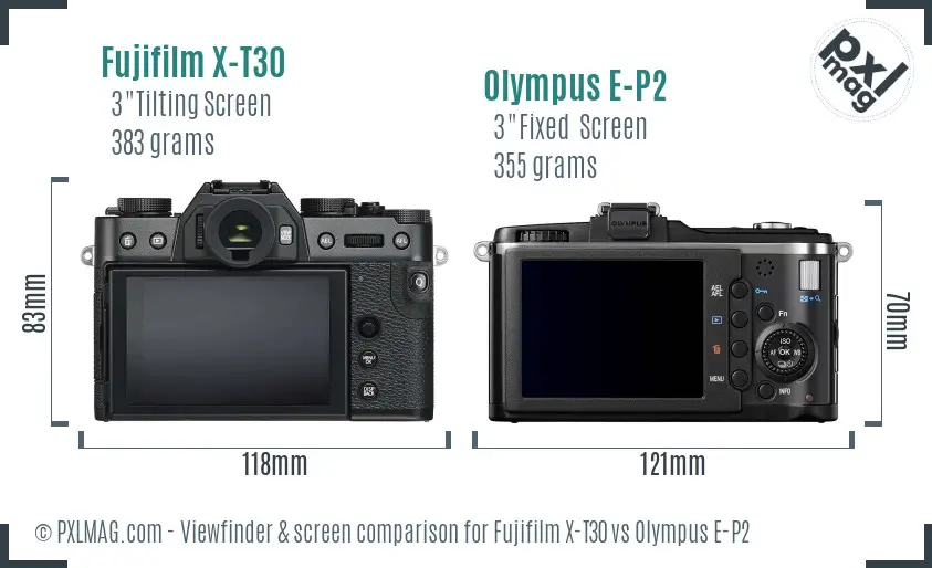 Fujifilm X-T30 vs Olympus E-P2 Screen and Viewfinder comparison