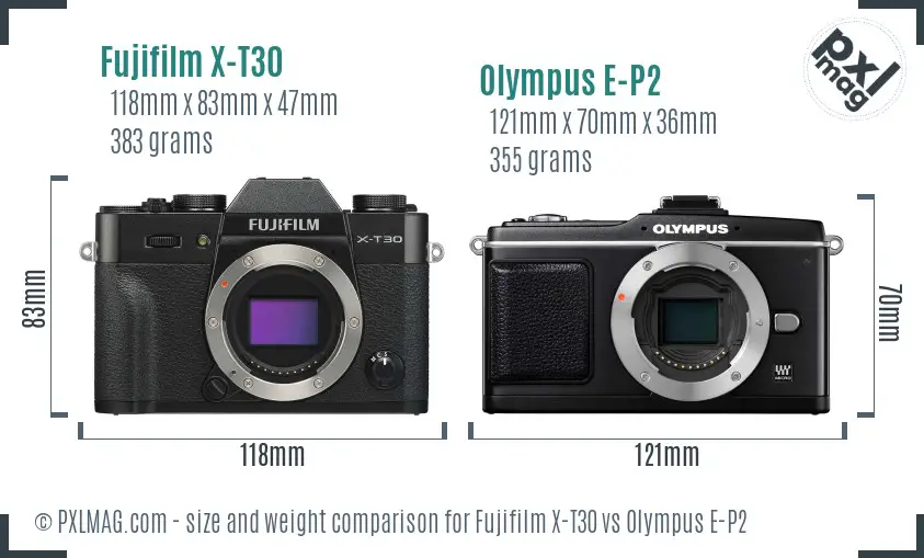 Fujifilm X-T30 vs Olympus E-P2 size comparison