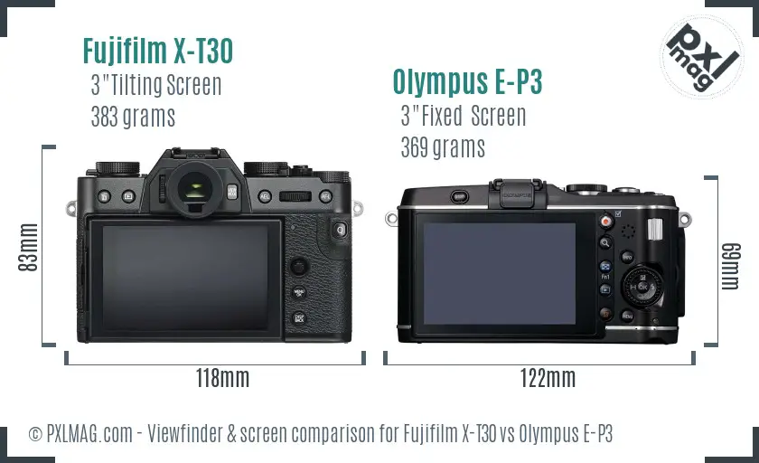 Fujifilm X-T30 vs Olympus E-P3 Screen and Viewfinder comparison