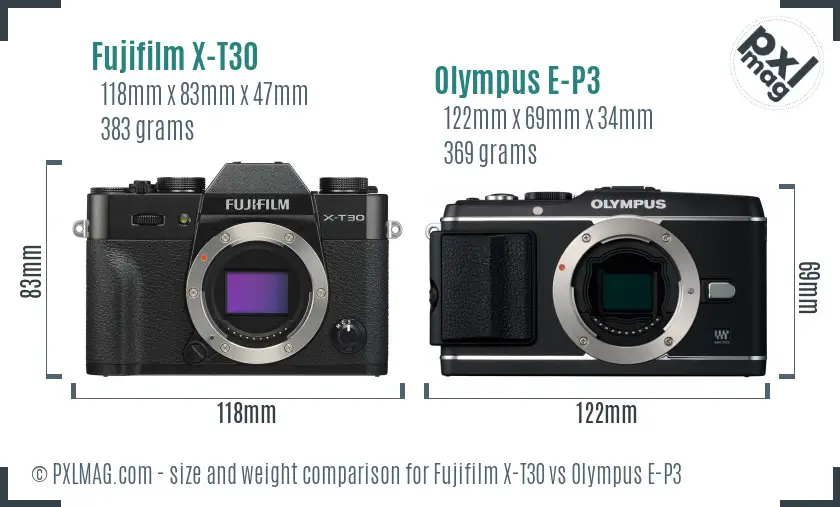 Fujifilm X-T30 vs Olympus E-P3 size comparison