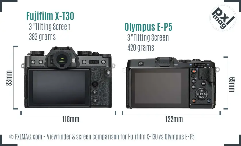 Fujifilm X-T30 vs Olympus E-P5 Screen and Viewfinder comparison
