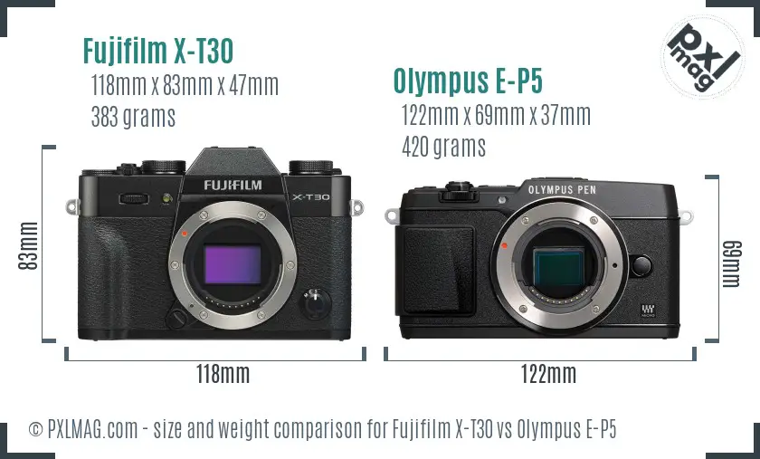 Fujifilm X-T30 vs Olympus E-P5 size comparison