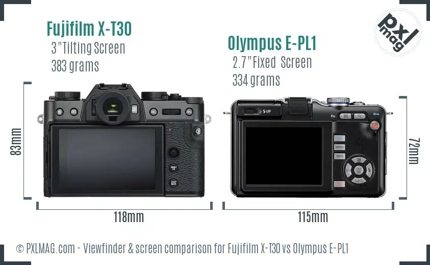 Fujifilm X-T30 vs Olympus E-PL1 Screen and Viewfinder comparison