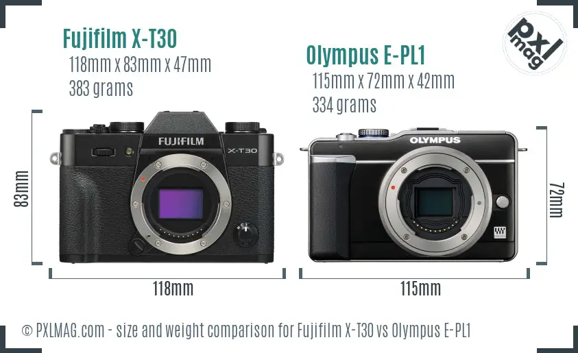 Fujifilm X-T30 vs Olympus E-PL1 size comparison