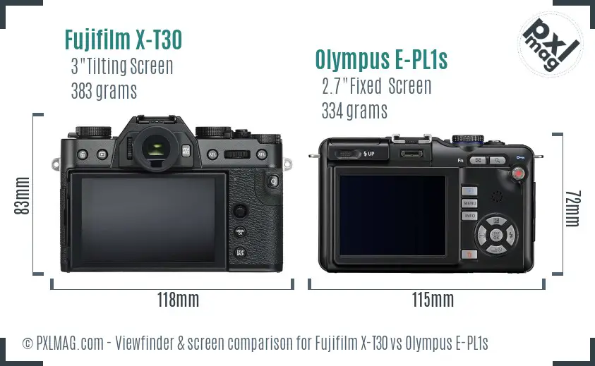 Fujifilm X-T30 vs Olympus E-PL1s Screen and Viewfinder comparison