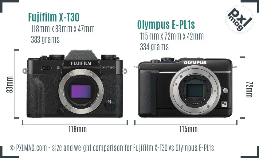Fujifilm X-T30 vs Olympus E-PL1s size comparison