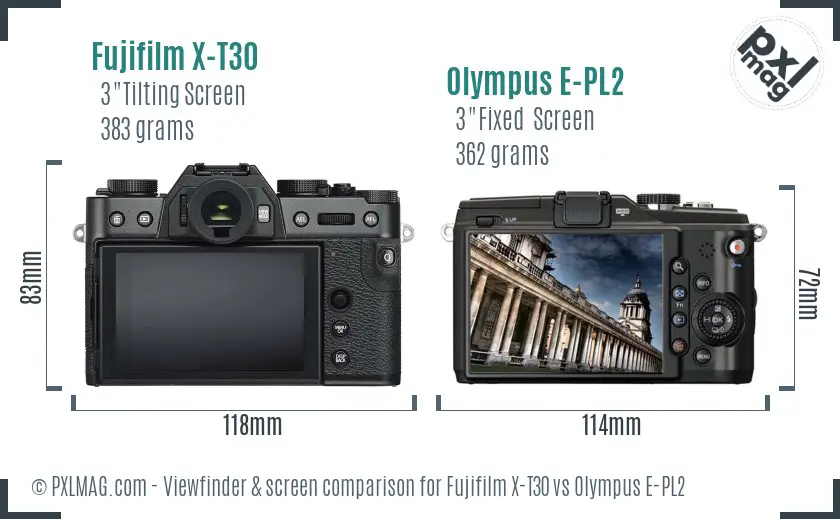 Fujifilm X-T30 vs Olympus E-PL2 Screen and Viewfinder comparison