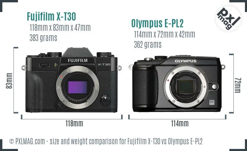 Fujifilm X-T30 vs Olympus E-PL2 size comparison