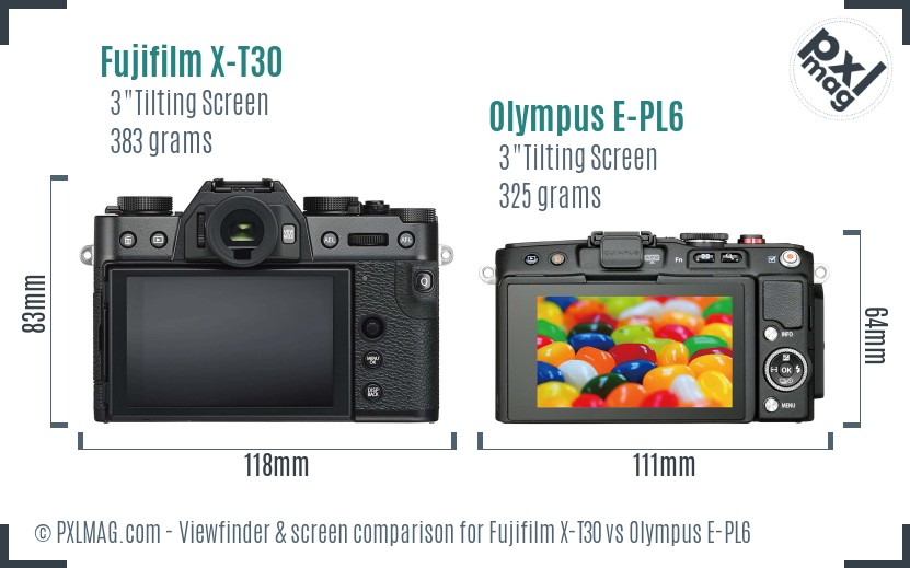 Fujifilm X-T30 vs Olympus E-PL6 Screen and Viewfinder comparison