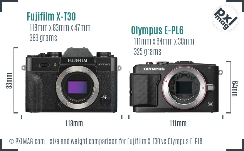 Fujifilm X-T30 vs Olympus E-PL6 size comparison