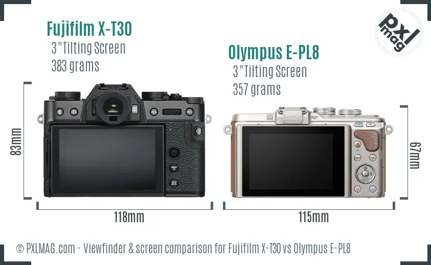 Fujifilm X-T30 vs Olympus E-PL8 Screen and Viewfinder comparison