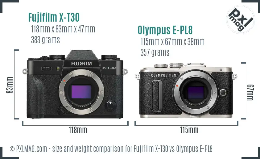 Fujifilm X-T30 vs Olympus E-PL8 size comparison