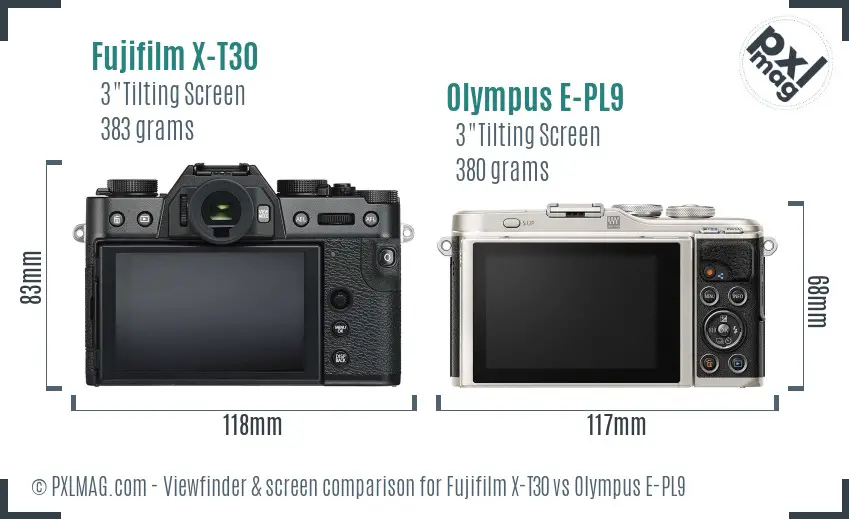 Fujifilm X-T30 vs Olympus E-PL9 Screen and Viewfinder comparison