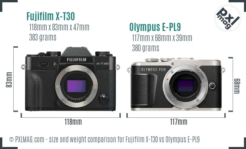 Fujifilm X-T30 vs Olympus E-PL9 size comparison