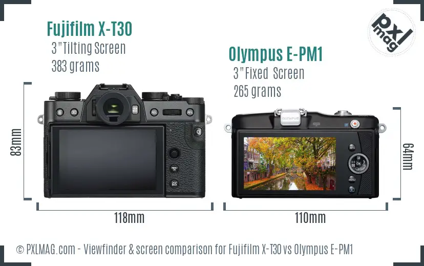 Fujifilm X-T30 vs Olympus E-PM1 Screen and Viewfinder comparison