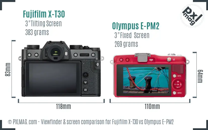 Fujifilm X-T30 vs Olympus E-PM2 Screen and Viewfinder comparison